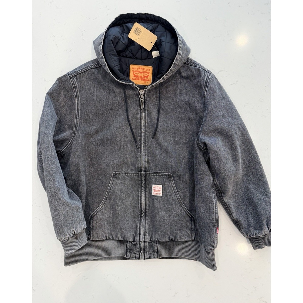 LEVI'S WORKWEAR Potrero Men's Hooded Jacket Black Stonewash Denim Size Large